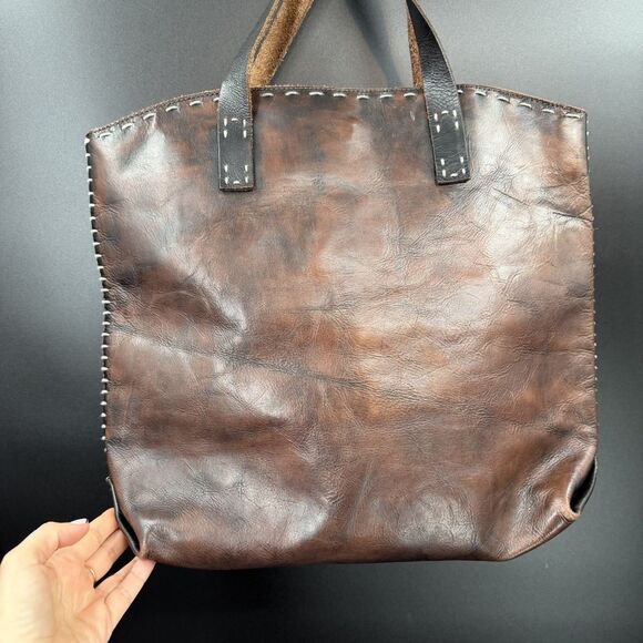 EUC Bed Stu Large Tote Handbag Shoulder Bag Brew Brown Leather Stitched - Picture 3 of 10